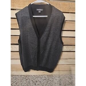 Kenneth Roberts Platinum Sweater Vest Mens Large Merino Wool ‎ Black Stripe